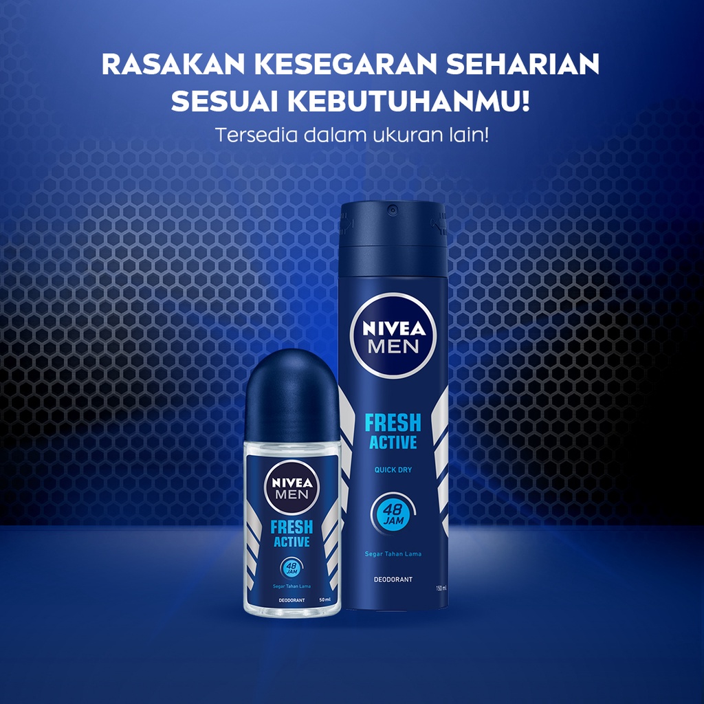 NIVEA MEN Deodorant Roll On Fresh Active 50ml - Menyegarkan dan memberikan perlindungan kulit ketiak