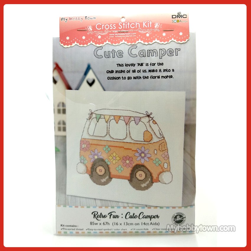 Paket DIY Craft Sulam Kristik Strimin TUVA Retro - Cute Camper Caravan Travel Vintage