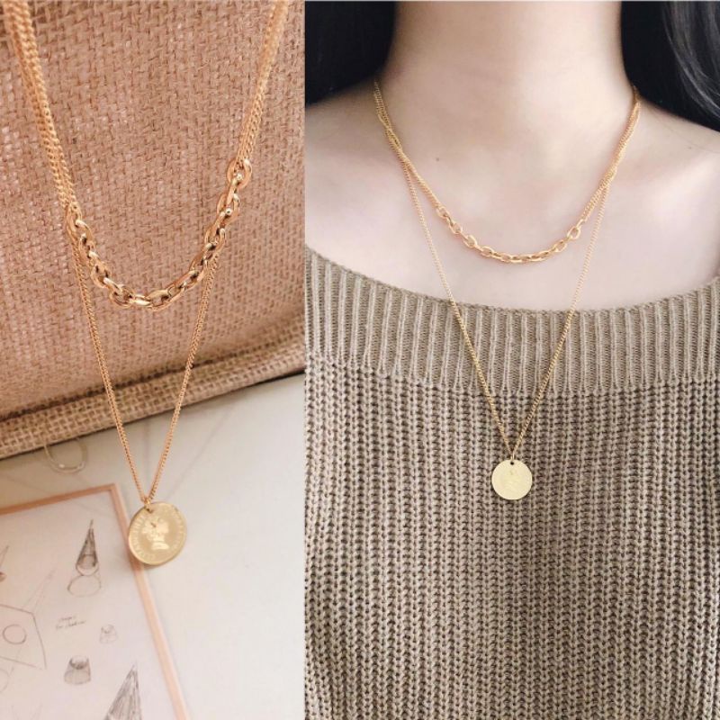 Kalung 2 Layer Coin Elizabeth Titanium