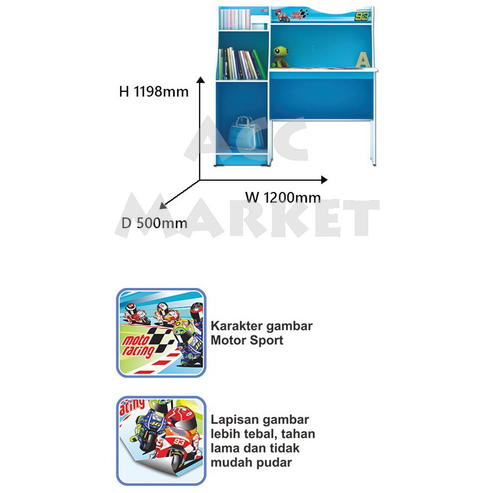 Meja Belajar Anak Karakter Moto Warna Biru Putih