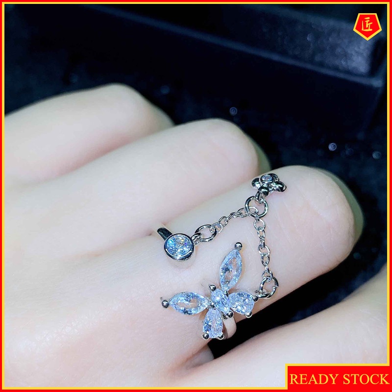 [Ready Stock]Tassel Butterfly Ring Personality Design High-Key Dignified