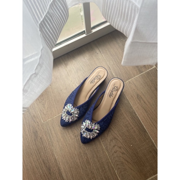 Termurah!!! Heels 3cm brukat payet mewah Laila navy / sepatu pengantin / sepatu wisuda / sepatu tunangan / wedding shoes