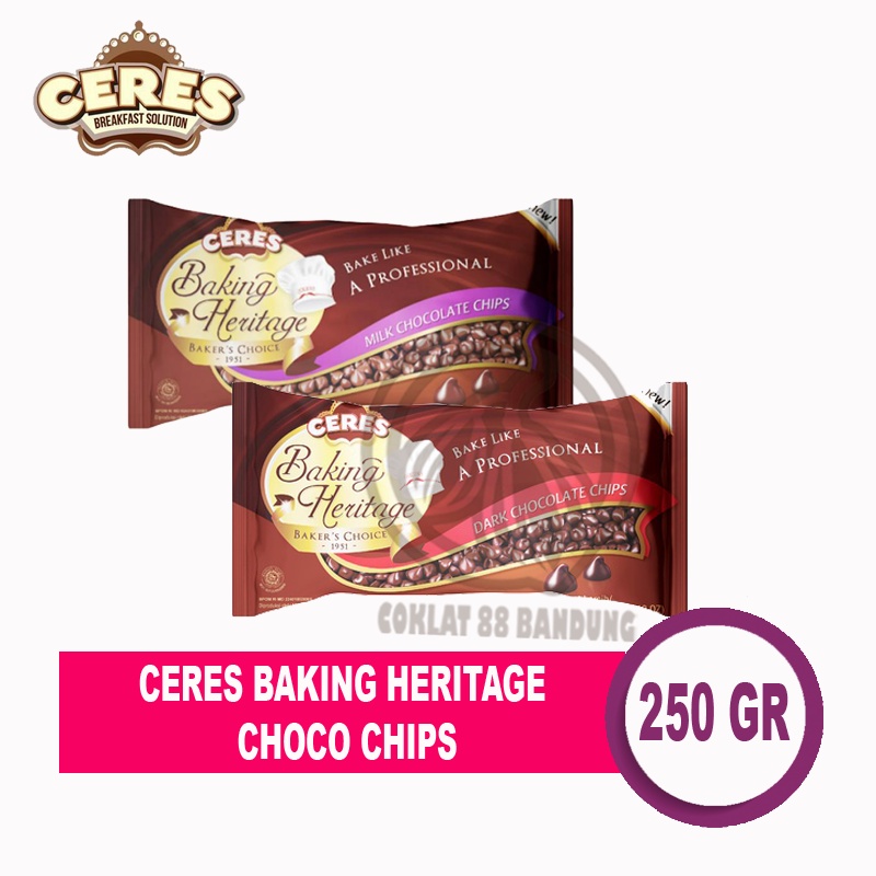 

CERES BAKING HERITAGE 250GR MILK DARK CHOCOLATE CHIPS - COKLAT TOPING KUE COKELAT CHOCO CHIP 250 GRAM