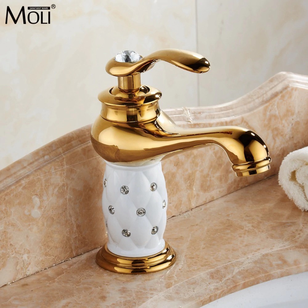 Bathroom Sink Faucet Gold Basin Single Handle Faucets Diamond Water Mixer Crane Hot Cold Chrome Shopee Indonesia