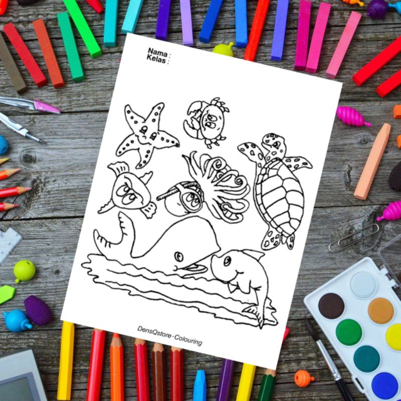 

Kertas Mewarnai Anak Tema Sea Animal / Kertas Gambar / kertas Mewarnai Gambar (10 Lembar)