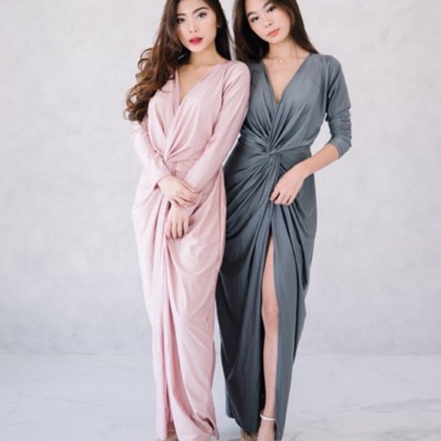 BRIDESY Long Sleeve Slit Silk Dress | Dress Pesta | Bridesmaid | Kondangan All Size