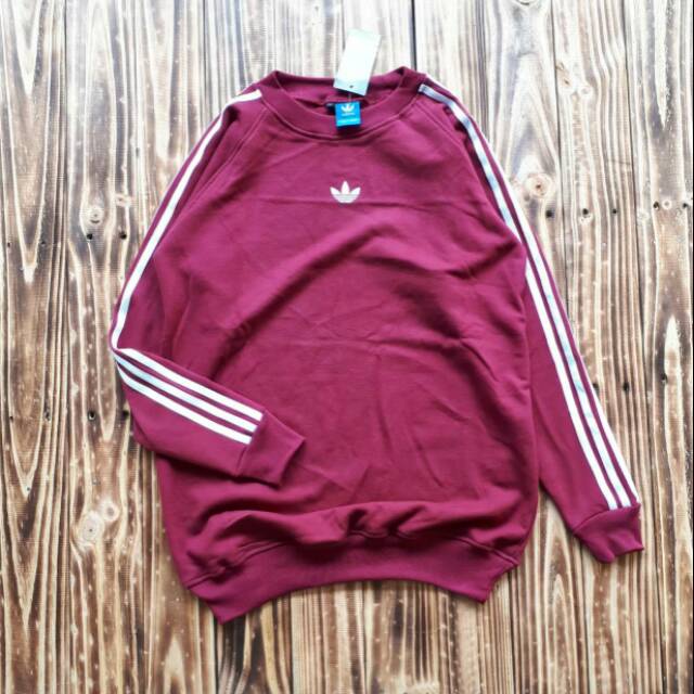 Crewneck Adidas 3 Stripe Maroon Premium Murah Berkualitas