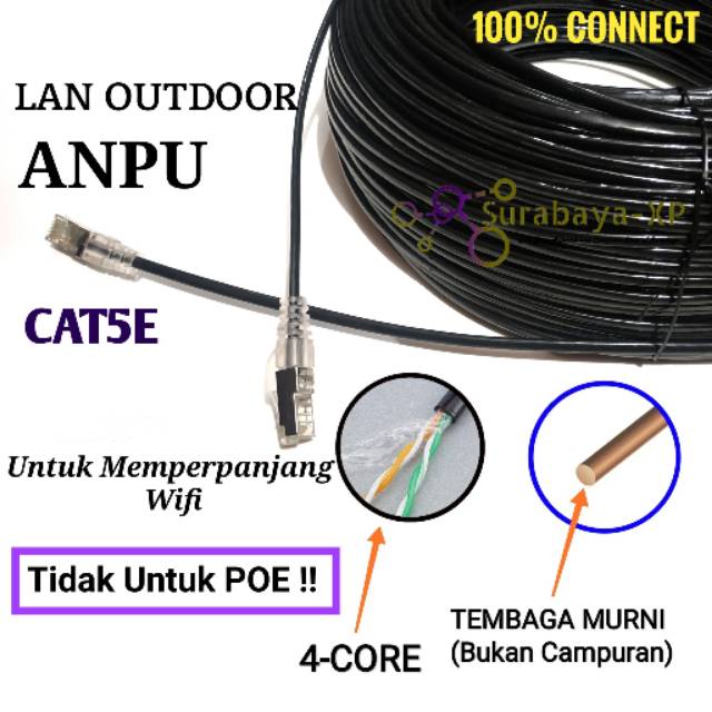 Kabel LAN Outdoor 50 Meter CAT5E Tembaga Murni 50 M 50M UTP STP FTP untuk Indihome Merk ANPU