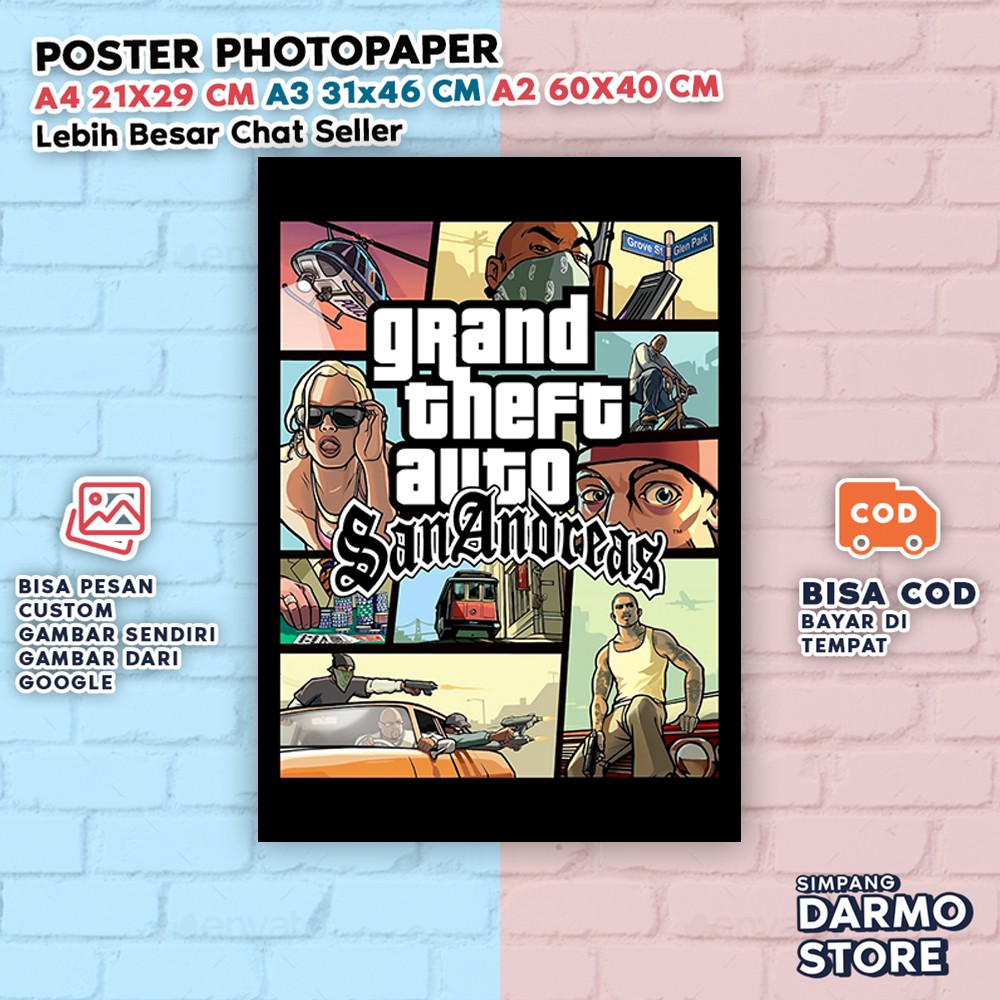 Poster GTA Grand Theft Auto San Andreas Hiasan Dinding Gaming Aesthetic Game Vintage CJ GTASA-1