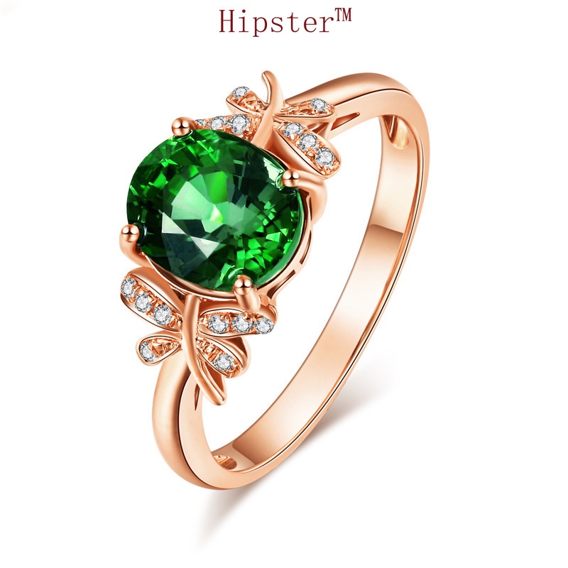 Hot Sale Top-Selling Product Fashion Emerald Butterfly Adjustable Ring