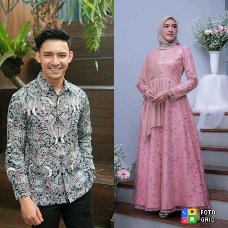 Maura Couple - Sania Ruffle Batik Couple ori Ndoro Jowi DNT Garansi Termurah Shopee - Couple Gamis A