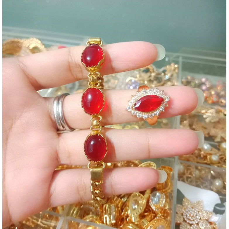 Xuping Gelang Dan Cincin Batu Merah Gold 24K 199221