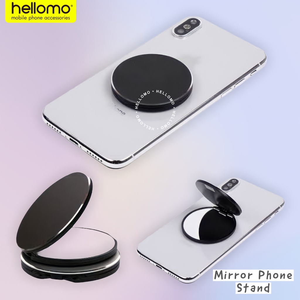 Mirror Phone Stand Universal Cermin Kaca Makeup Dudukan Tempelan Belakang Hp