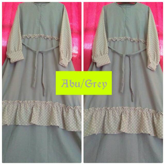 Gamis moscrepe/gamis polkadot kombinasi polos/gamis rempel polkadot mix polos