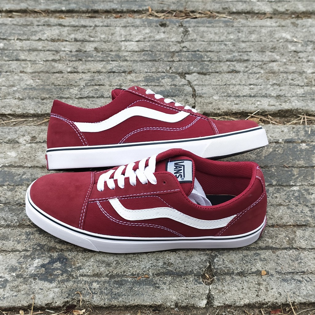 BISA COD SEPATU VANS OLD SKOOL MAROON STRIPE PUTIH SNEAKERS KASUAL