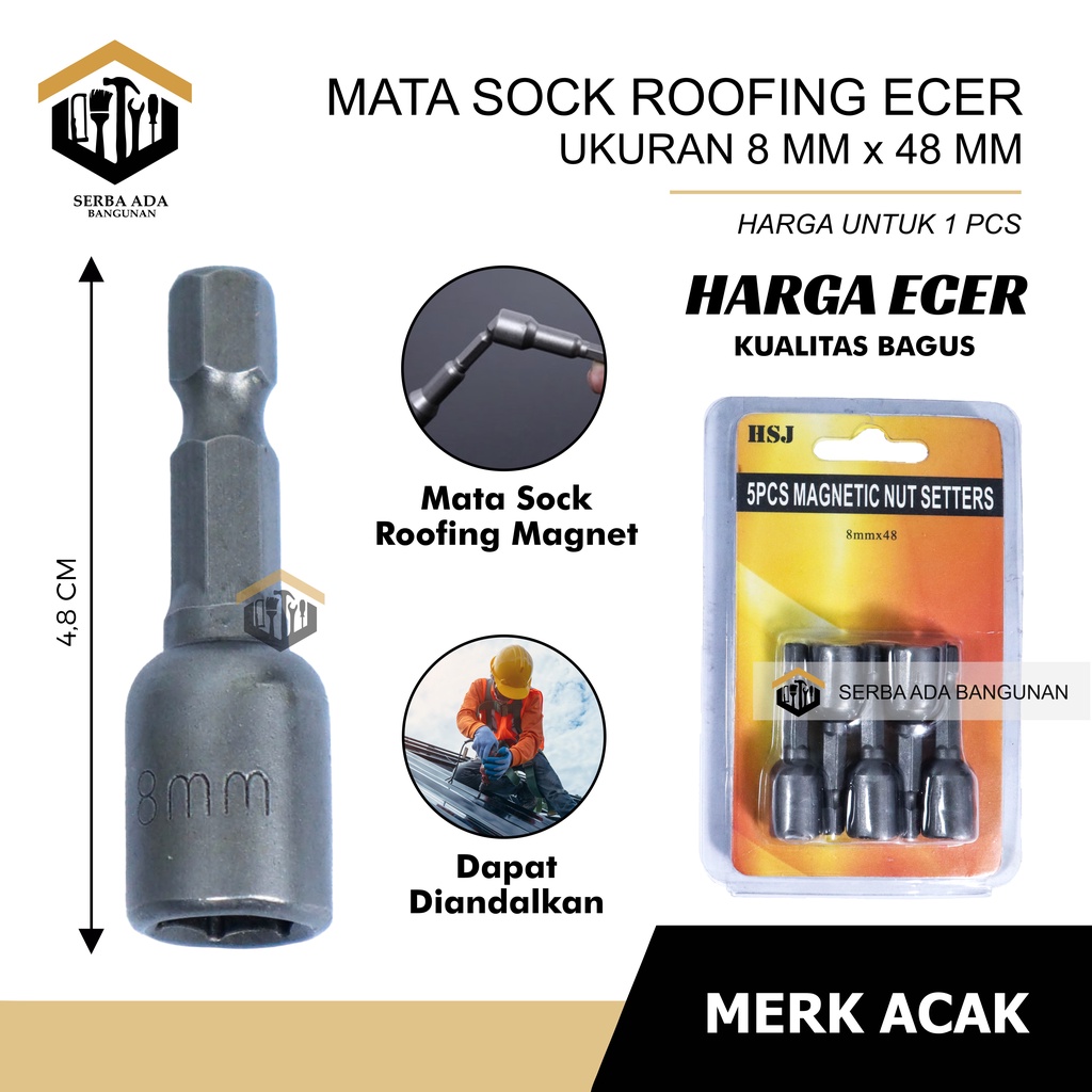 MATA OBENG SOCK ROOFING BAJA RINGAN 8 X 42 MM - 8 X 48 MM - 8 X 65 MM KUNCI DRILLING NUT SETTER KUAT