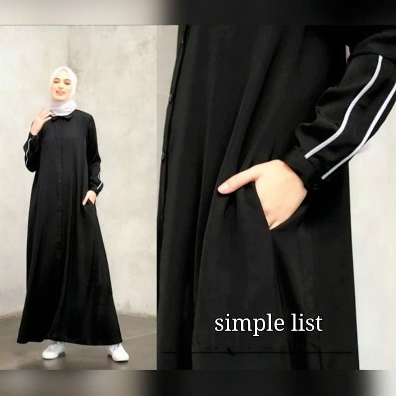 Abaya gamis hitam polos simple list