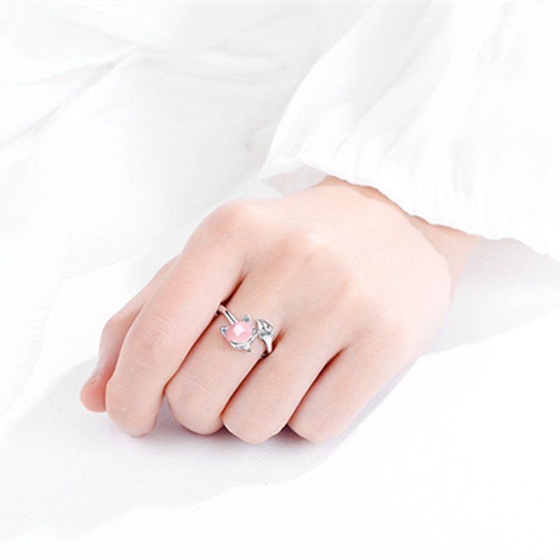 Cincin Model Terbuka Bahan Alloy Desain Hewan Mink Hias Berlian Imitasi Adjustable Untuk Wanita
