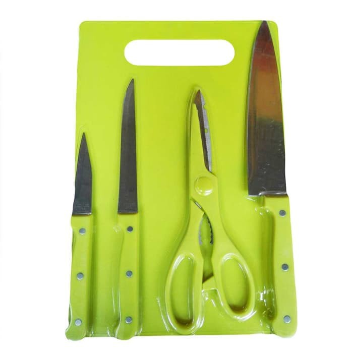 SRS (COD YES) Talenan Full Set Pisau Dapur + Talenan + Gunting / Knife Set / Talenan 5 in 1 - Random