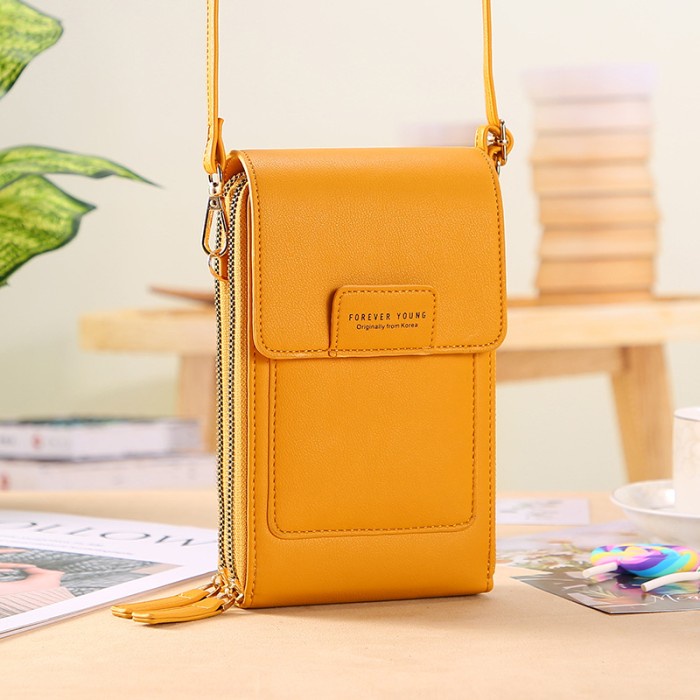 Dompet Wanita Tas Selempang Kulit Layar Sentuh Hp Multifungsi Pouch Hp Yellow Dompet Wanita Kulit Mi