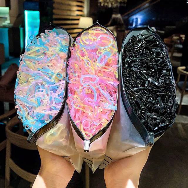 BBS - Ikat Rambut Korea I Can Swim isi 100 pcs Warna Warni Karet Rambut-2