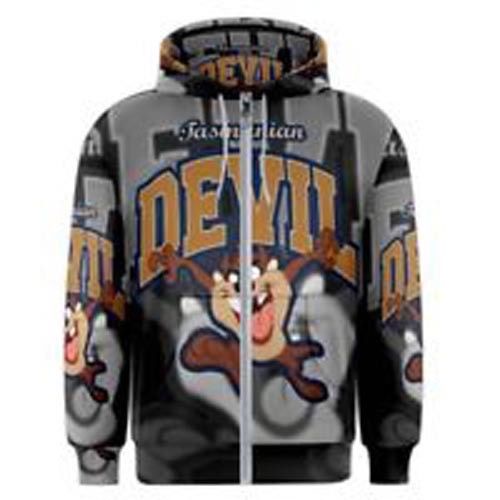 Jaket Hoodie Zipper Fullprint Tasmanian Devil Taz-Mania Tasmania Tazmania Bahan Polyester Jersey [Ho