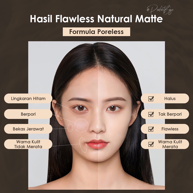 Focallure #PerfectBase Poreless Liquid Matte Foundation Tahan air Pengontrol Minyak Long-lasting