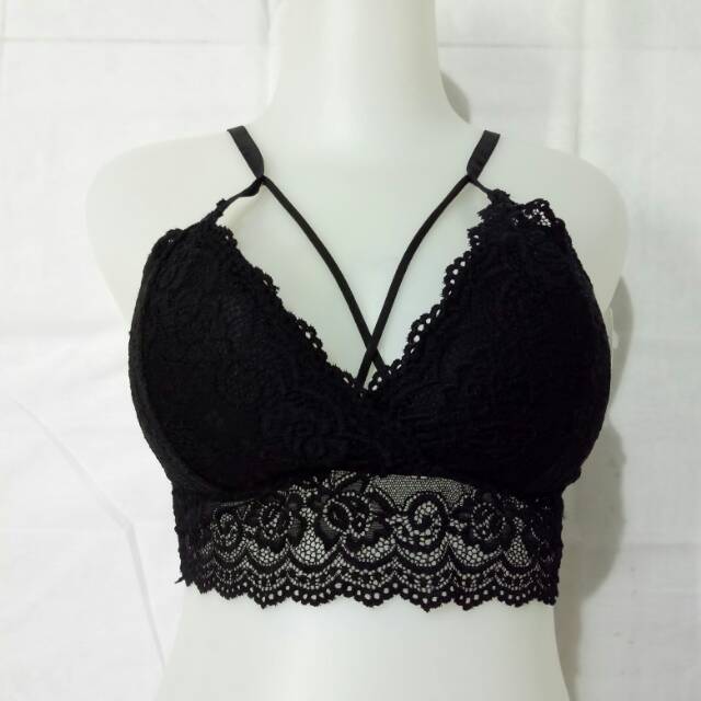 Bra hitam brukat Chelyne tanpa kawat pakaian dalam