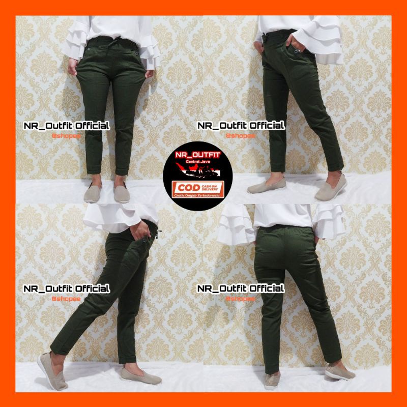 Baggy Pants Wanita Stretch Lipatan Depan Celana bahan Pinggang Karet Belakang NR_Outfit Official COD