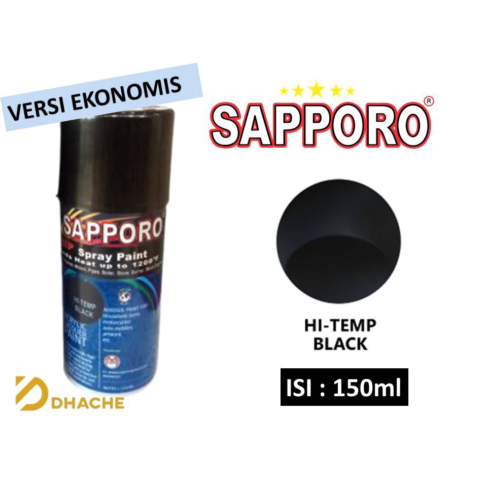 Cat Semprot Sapporo Spray Hi-Temp Black 150ml Pilok Cat Tahan Panas Knalpot Mesin - HTB150 Ekonomis