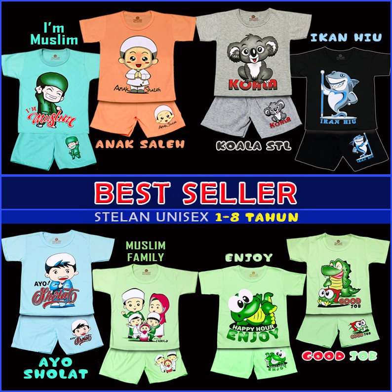 SETELAN KAOS ANAK UNISEX 1-8 TAHUN - BEST SELLER