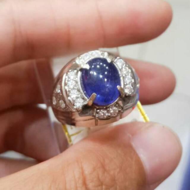 Cincin perak pria batu blue safir afrika 06