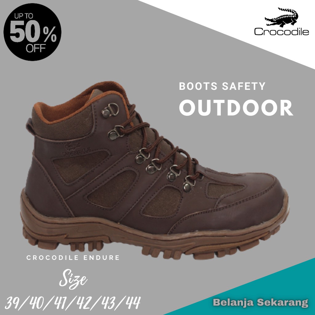 BISA COD Sepatu Hiking Boots Ujung Besi Crocodile Endure Coklat Gunung Tactical Treking Outdoor Pria