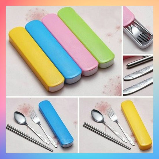 Cutlery Set Stainless Sendok Garpu Sumpit / Set Alat Makan Portable Travel / Sendok Set Stainless