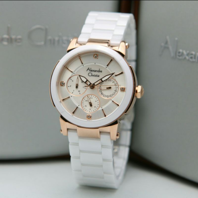 ALEXANDRE CHRISTIE AC2880 ROSEGOLD WHITE KERAMIK WANITA.ORIGINAL GARANSI RESMI 1TAHUN