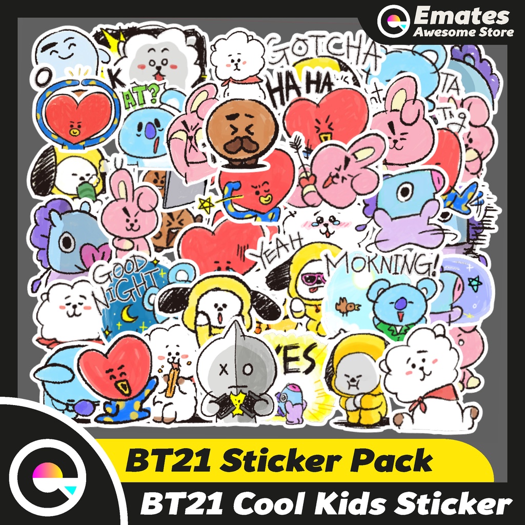 

[50pcs] Stiker Sticker BT21 Cool Kids Stiker Pack Aesthetic Laptop Waterproof Kpop