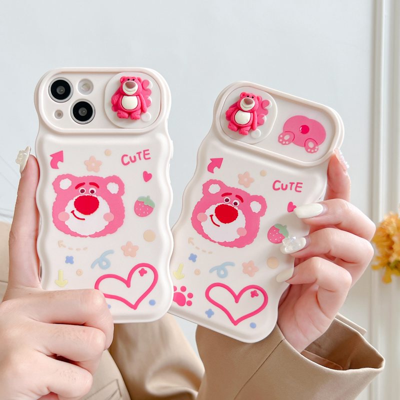 Soft Case Pelindung Kamera Motif Strawberry Beruang Pink Untuk IPhone 11 12 13 14 Pro Max