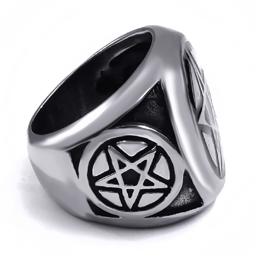 SEUSUK  New arrival Fashion Punk Steel Ring Band Wicca Magic Pentagram Pentacle Star Biker Jewelry