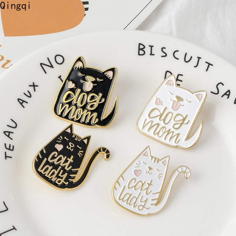 Bros Pin Enamel Desain Kartun Hewan Anjing Mom Cat Lady Bahan Metal Untuk Pria Dan Wanita