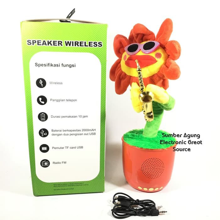 Pemutar Musik Boneka Bunga Menari VDR V3900BT Flower FM Radio Cas