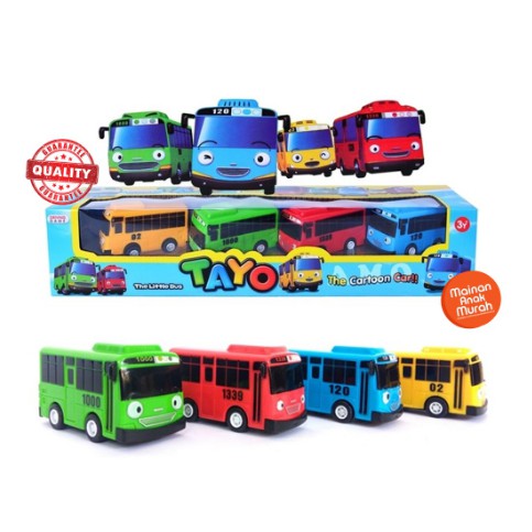 TAYO THE LITTLE BUS Mainan Anak Diecast Mobil Bus PULL BACK Isi 4 Pcs