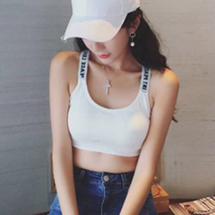 CD Wanita bra sport tali bentuk V / sport bra tali silang B02# - Putih Murah
