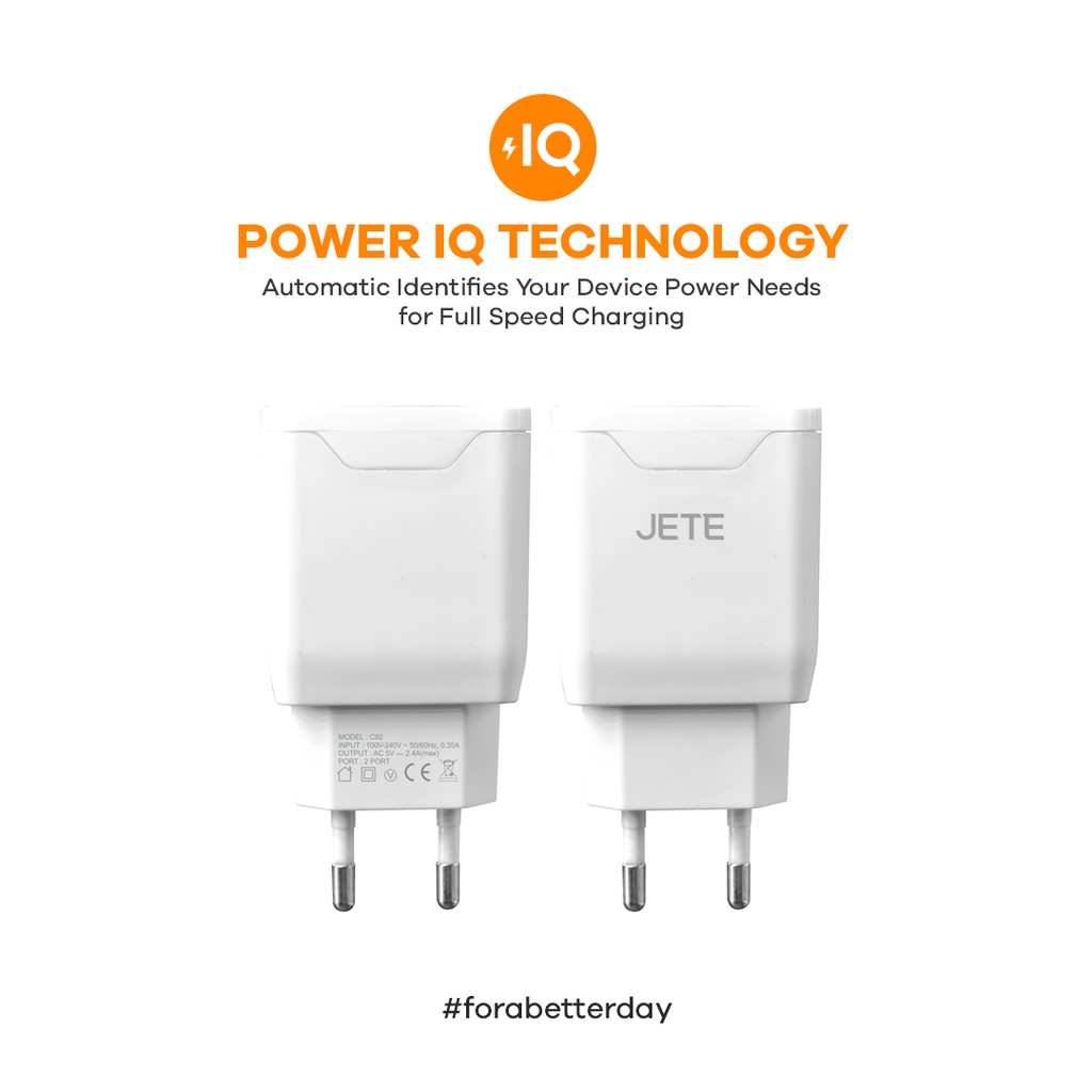 CHARGER RUMAH JETE C82 2.4A BUNDLING KABEL FAST CHARGING TINY MICRO GARANSI RESMI 1 TAHUN