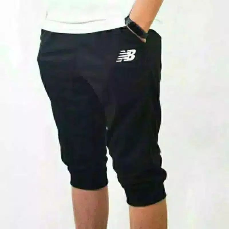 Joger Pendek Polos 3/4 Joger Selutut / Celana Pendek 3/4 Pria Wanita - L fit XL Hitam abu abu tua