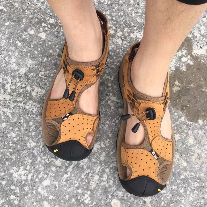 Handmade Sandal Hiking Gunung Pria Original Sendal Kulit Asli Cowok Bernapas Musim Panas Outdoor 012