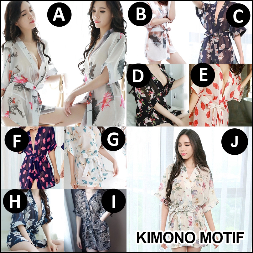 Kimono Lingerie dan Kimono 2in1 G-String Sexy Motif Polos Baju Tidur