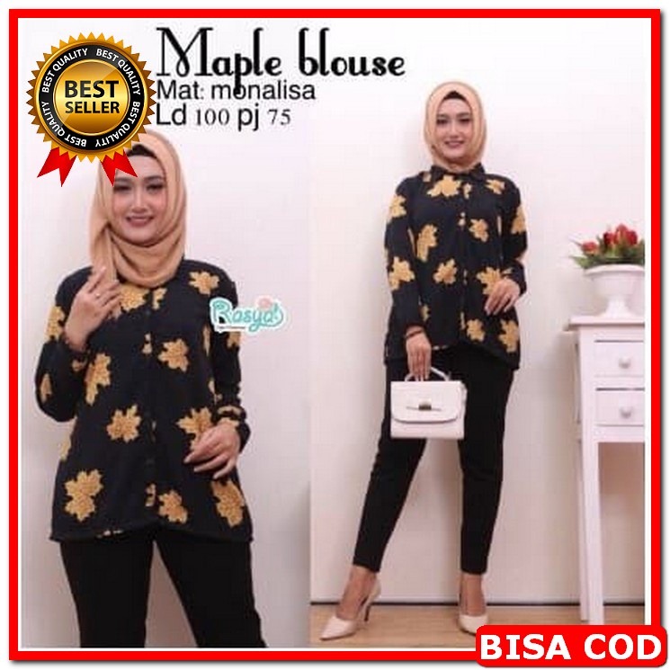 Kellya Blouse Atasan Wanita Lengan Balon Blouse Polos Jumbo Pakai RK296  Motif Maple