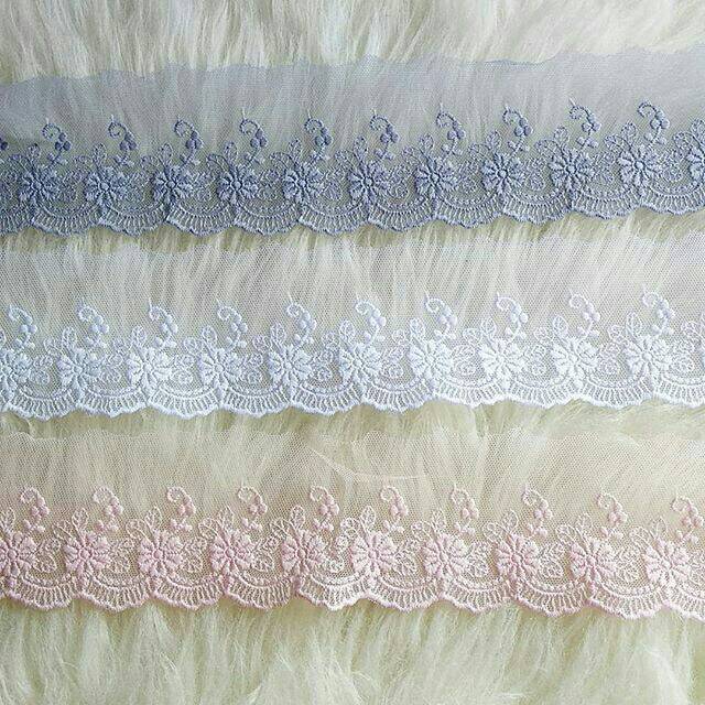 Renda tile tule thile bunga halus dijual per yard (90cm) untuk mukenah hijab gamis khimar