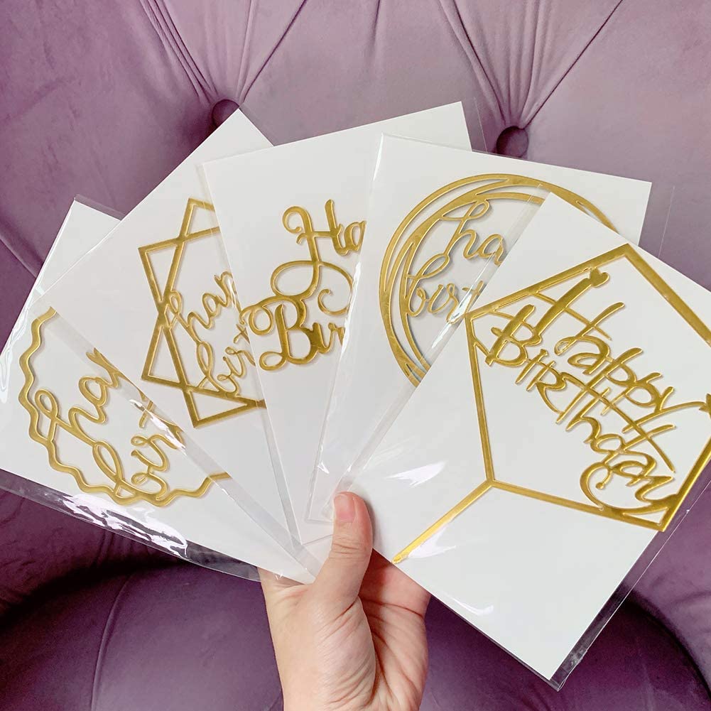 Topper Kue Desain Happy Birthday 15 Gaya Warna Merah Emas Bahan Akrilik Untuk Dekorasi