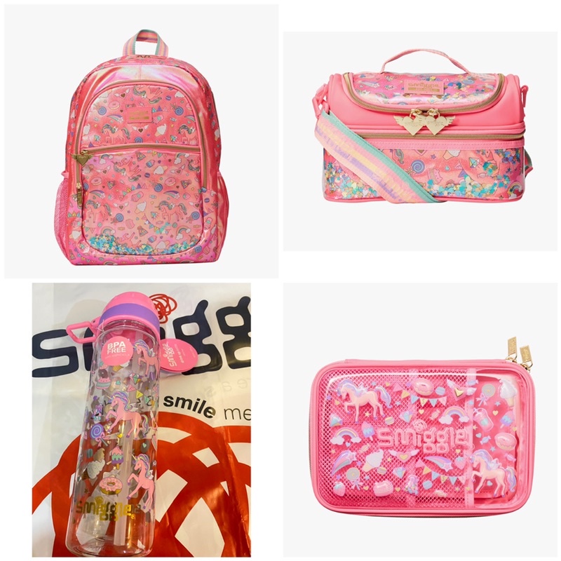 Smiggle Bag Backpack Unicorn Original Tas Sekolah Anak SD TK Asli Tempat makan Botol Minum lunch box